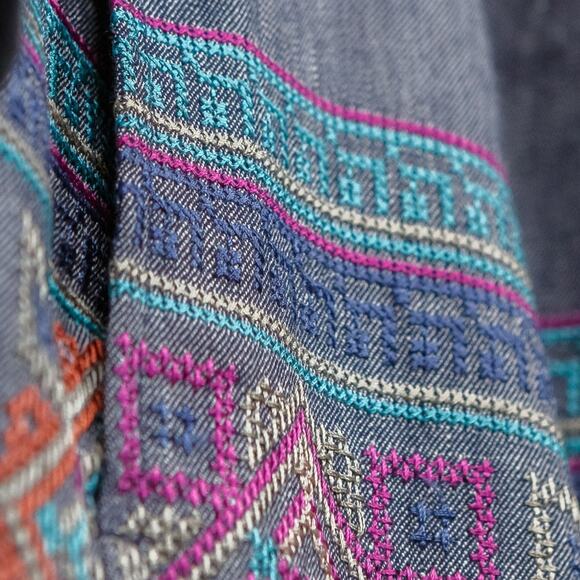 SIGRID OLSEN Linen Chambray Needlepoint Embroidered Jacket Colorful Sz L - Picture 2 of 5
